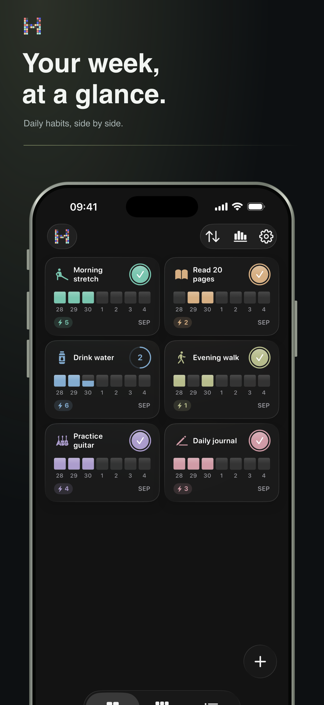HabitBit weekly habit grid on iPhone
