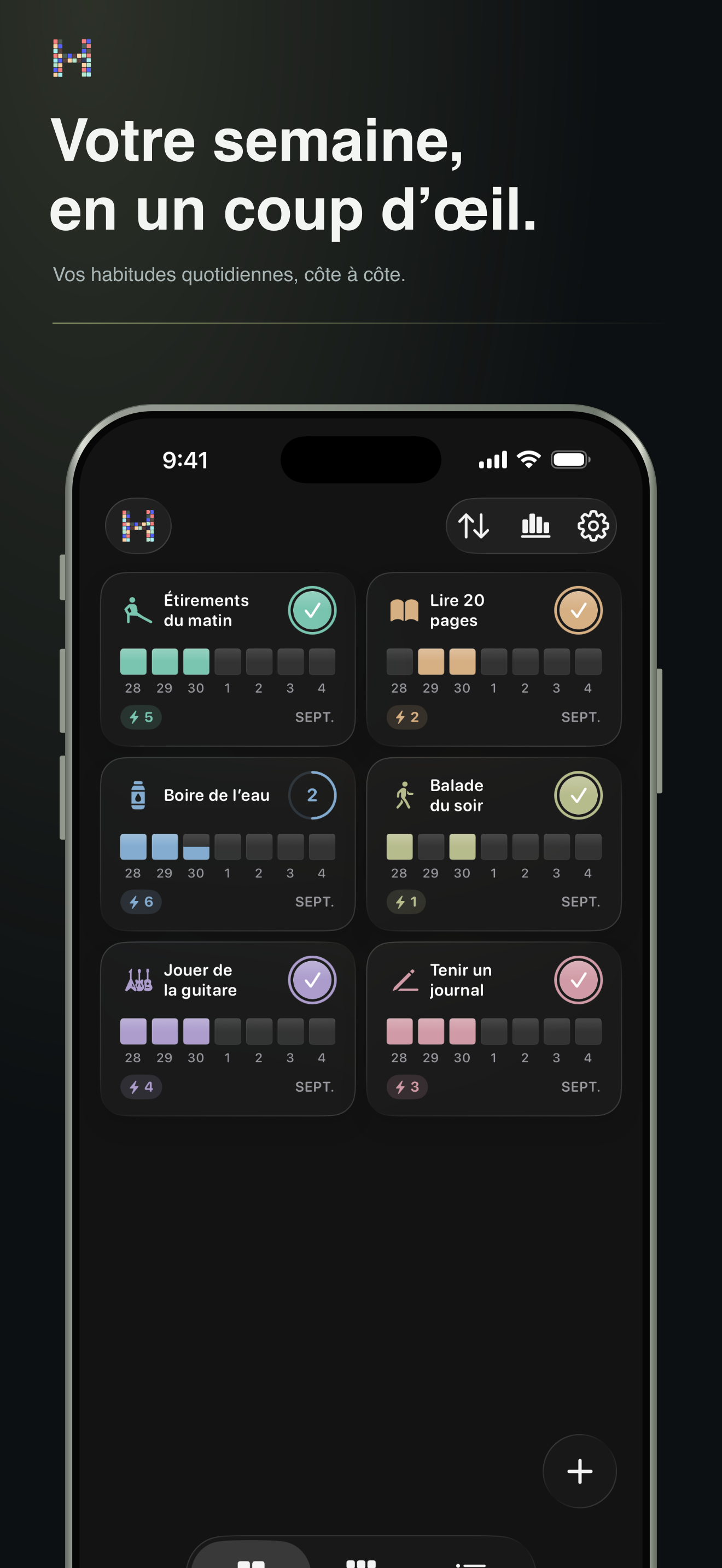 Grille hebdomadaire HabitBit sur iPhone