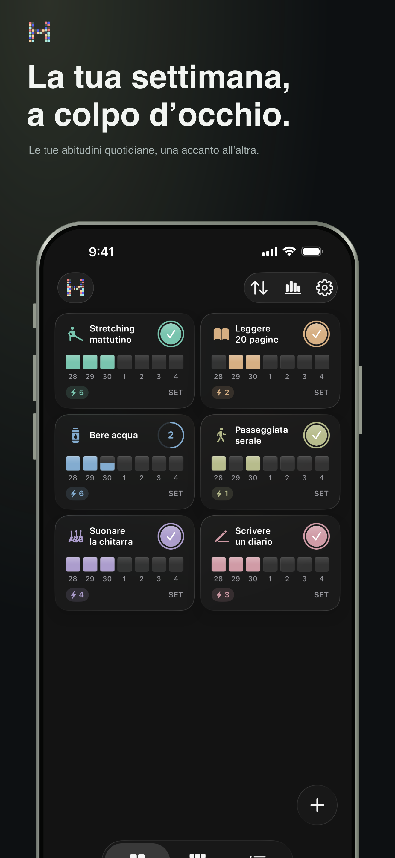 Griglia settimanale HabitBit su iPhone