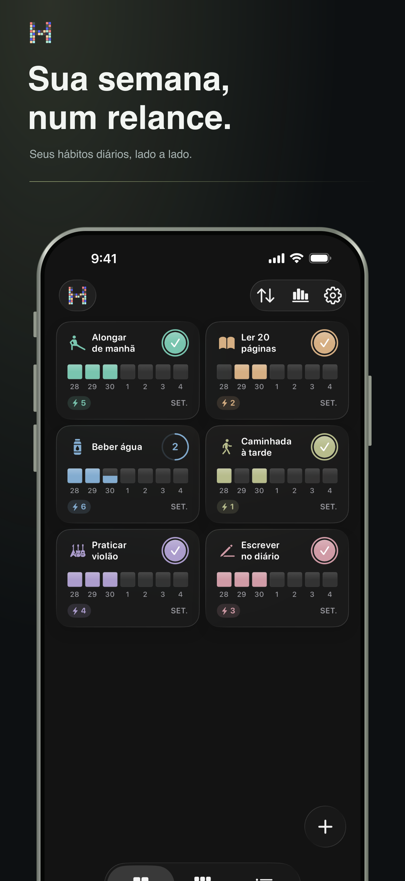 Grade semanal do HabitBit no iPhone